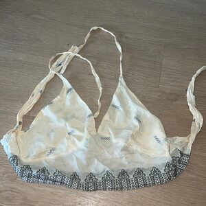 Cream silk bralette with tribal embroidery